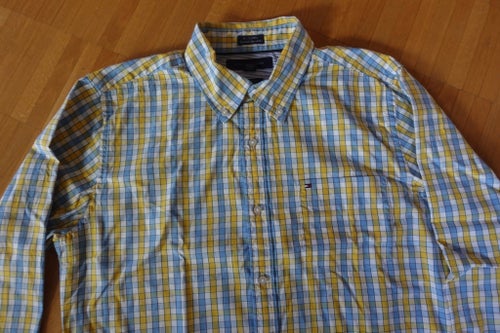 Skjorta Tommy Hilfiger blå/gul/vit rutig Storlek M 15½-16 custom fit