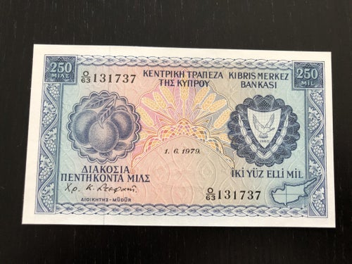 Cyprus Cypern 250 mil sedel 1979 ovikt/UNC P-41c