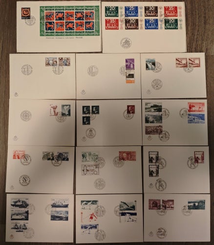 Lot 14 st FDC Sverige 1974 Inkl. Stockholmia 74, Mosaikbroderi, Västkust, Slania