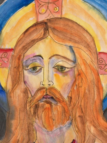 Målning av Jesus, Christina Svensson Abstrakt Akvarellmålning