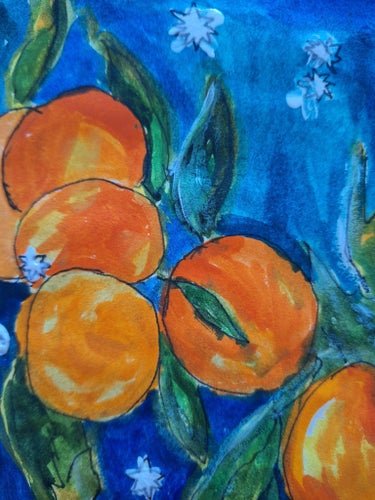 Still Life by Christina Svensson Copyright Målning med apelsiner