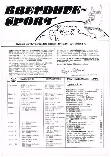 Brevduvesport Tidskrift 1994 (årgång 77) Nr 4 och 9
