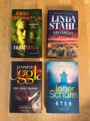 Anna Fredriksson, Inger Scharis, Emmelie Uggla, Linda Ståhl. Nyutkomna deckare!