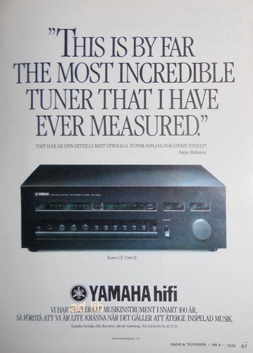 YAMAHA - TUNER CT-7000B, HI-FI TIDNINGSANNONS 1978