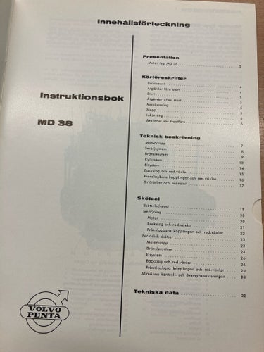 Instruktionsbok Volvo Penta Marin Dieselmotor Typ MD 38