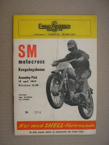 Program Motocross Kungsängsbanan Norrköping 19 april 1965