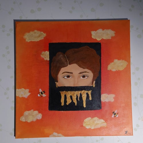MONOGRAM-SIGNATUR K-F. VINTAGE OLJA PÅ DUK, MÅTT 50 X 50 CM.