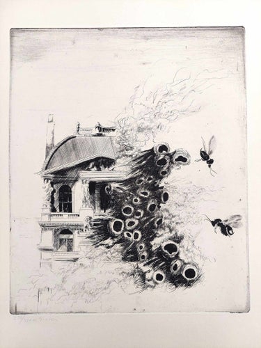 Gösta GIEROW Signerad etsning "Paviljongens undergång", 1970