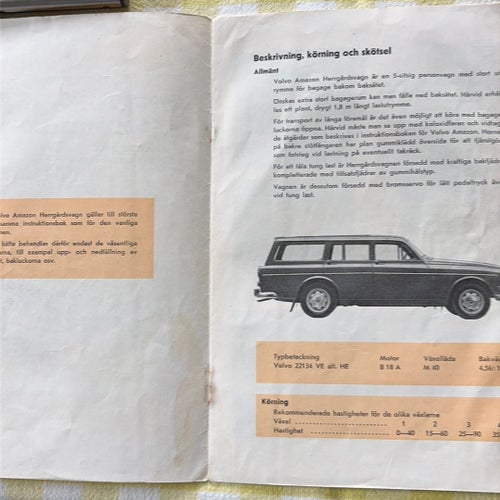 Volvo Amazon Herrgårdsvagn Tillägg till Instruktionsbok Volvo Amazon