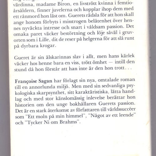 DEN OSÄKRE ÄLSKAREN av FRANÇOISE SAGAN, Roman, 1981