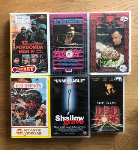 6 VHS-filmer Hyr - 12 fördömda män, Vault of Horror, Eld Upphör, Dead zone mfl