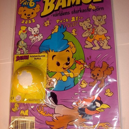 BAMSE I ORIGINAL PLAST med leksak 2003 nr 6 ÄGGMÅLARMALL