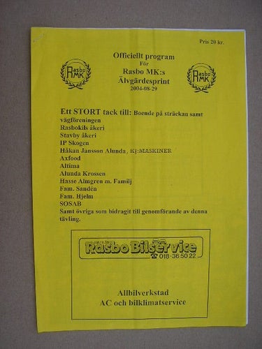 Rally Program Älvgärdesprint Rasbo MK 29/8 2004