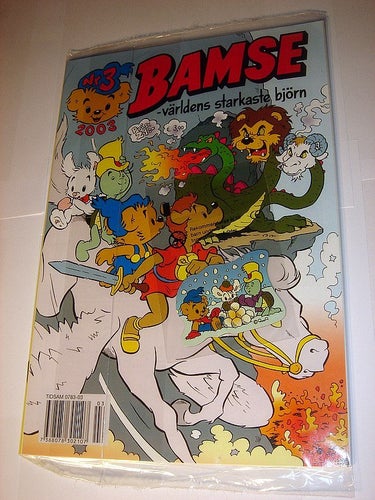 BAMSE I ORIGINAL PLAST med leksak 2003 nr 3 MÄRKE