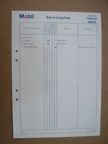 VOLVO Broschyr Smörjschema P 1800