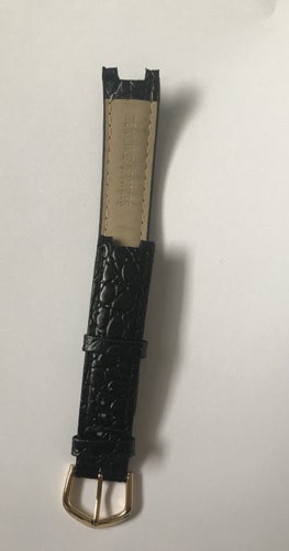 Krokodilmönstrat Svart Klockband i läder med guldfärgat Spänne, ny