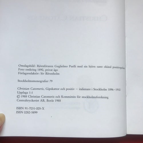 GIPSKATTOR OCH POSITIV Italienare i Stockholm 1896-1910 Christian Catomeris 1988