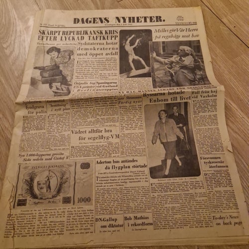 Dagens Nyheter tidning från 3 juli 1952