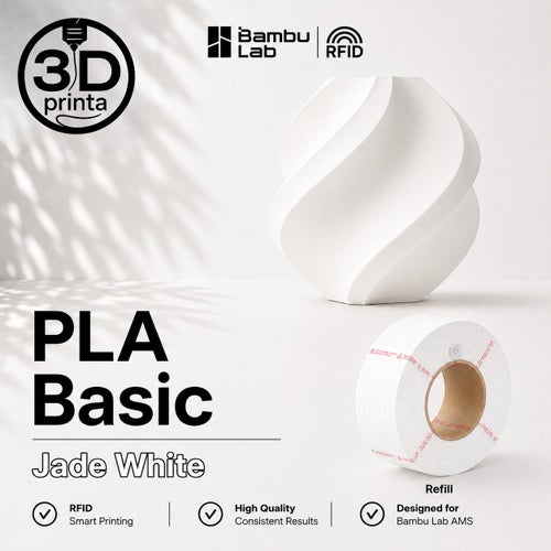 Bambu Lab PLA Basic Jade White Filament, 1.75 mm, 1 kg, Refill