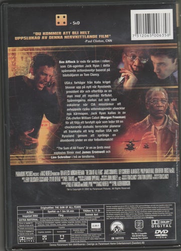 DVD - THE SUM OF ALL FEARS - MED MORGAN FREEMAN & BEN AFFLECK