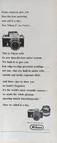 NIKON F WITH 105mm LENS, REKLAMANNON 1965