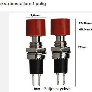 Tryckströmställare 1 polig ( O B S Tryckknappen är Grön )