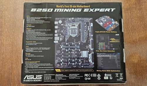 ASUS B250 Mining Expert Intel Motherboard LGA 1151 19-Slot GPU Crypto Rig Box