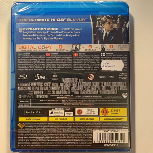 INCEPTION. BLU-RAY + DVD + DIGITAL COPY. ACTION -10. INPLASTAD