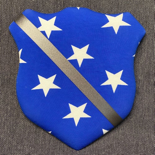 Märkestavla för simmärken/smycken blå stjärna/Gråsilver satinband