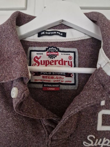 Superdry brun pikétröja, storlek LARGE