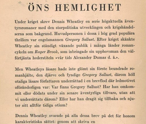 Dennis Wheatley - Öns hemlighet (hft) sv 1a 1955  Gregory Sallust