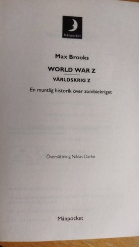 World War Z av Max Brooks, bok, Very Fine plus