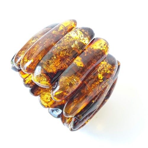 Baltic Amber Bracelet Wide Stretchy gemstone armband