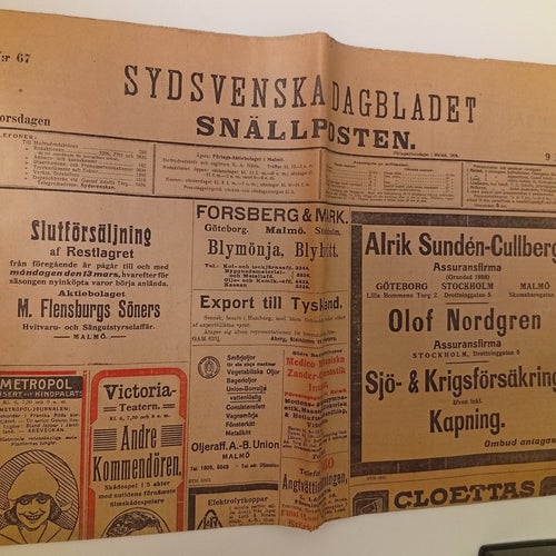 Sydsvenska Dagbladet Snällposten Tidning från 1916 #62 och #67