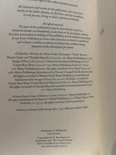Den tomma stolen av J. K. Rowling, Very Fine plus