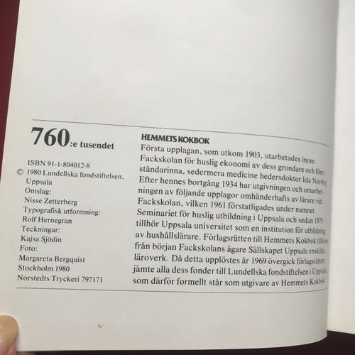 HEMMETS KOKBOK Lena Håglin Norstedts 1980