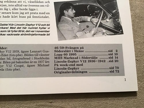 MOTORHISTORISKT MAGASIN NR 5 1995 SÖDERSLÄTT I SKÅNE,MYCKET LINCOLN ZEPHYR