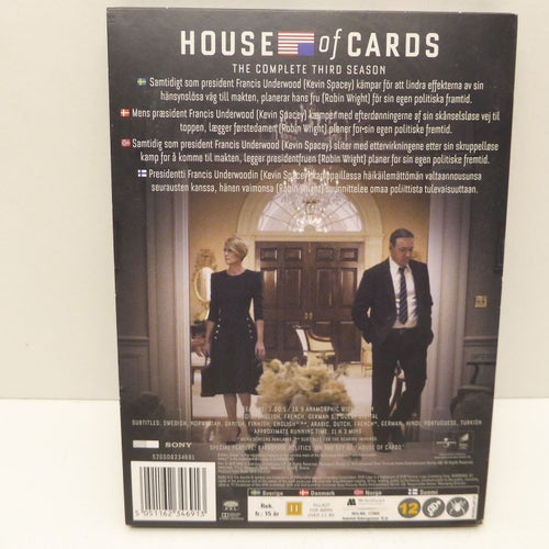 House of Cards Säsong 3 - Region 2, DVD-box, Svensk text, Fint skick