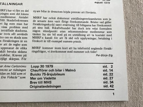 MOTORHISTORISKT MAGASIN NR 8 1978 BILAR I MALMÖ,BUICK 75 ÅRSJUBILEUM,VEDETTE,