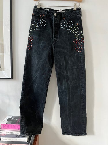 Levis Ribcage Straight, W26L27, gråsvarta