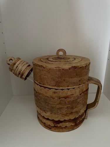 Kaffepumpa / Glasflaska / Näver / Glas / Vintage / Hantverk / Sign / Tekanna