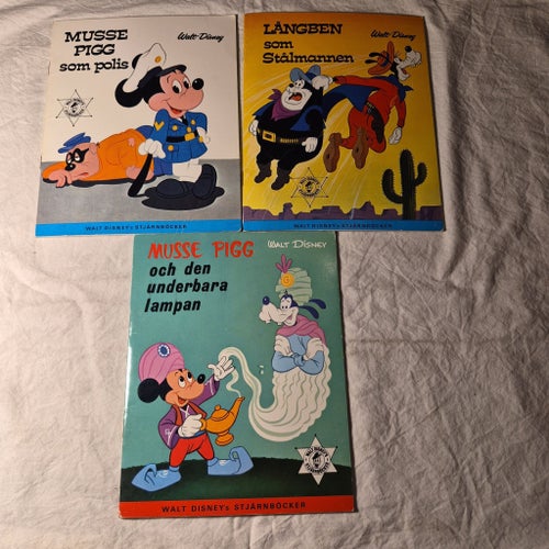 3 st walt disney stjärnböcker Musse Pigg , Långben och kalle