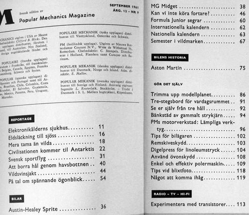 PM 1961/9 MG Midget, Aston Martin, Austin-Healey Sprite 2,antarktis, modellplan.