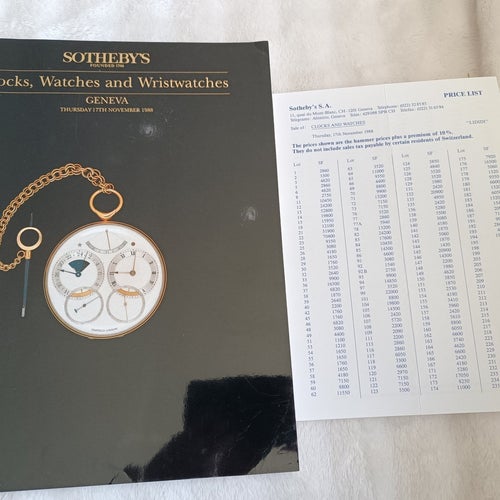 Sotheby's Clocks, Watches and Wristwatches Geneva 1988 + sold price list