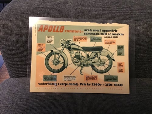 Laminerad originalannons för Apollo Comfort 200 cc.