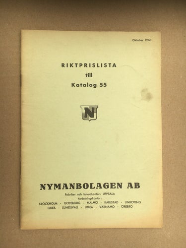 Riktprislista till katalog 55 Nymanbolagen 1960