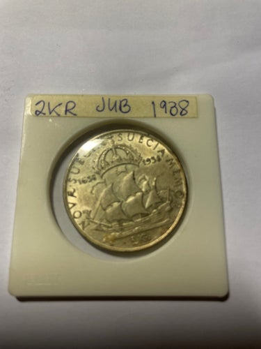 Jubileumsmynt 2 kr Gustaf V 1638-1938 300 år