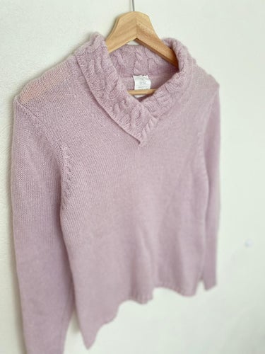Mohair syren lila skir stickad tröja med krage, storlek M