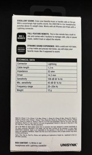 UNISYNK In-Ear Hörlurar med Lightning-kontakt (vita)