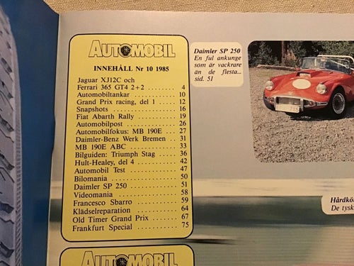AUTOMOBIL NR 10 1985 JAGUAR XJ,FERRARI 365,MERCEDES 190 E,FIAT 124 ,DAIMLER